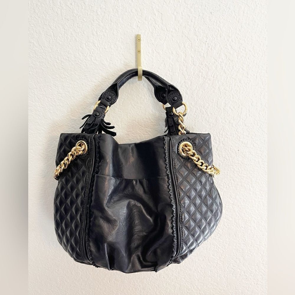 Juicy Couture Y2K black Leather Trim large shoulder purse Tote with dust bag - Picture 9 of 14
